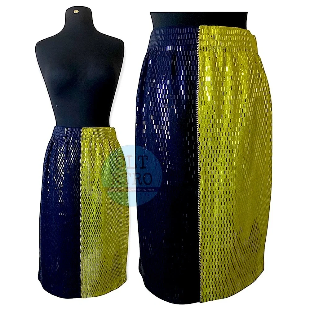 vtg St John • Santana Knit Colorblock 2 pc Skirt Set • Sequins • USA